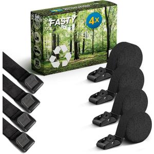 FASTY Lashing Straps - Motorcycle Tie Down Strap Heavy Duty Adjustable | Luggage Cargo Moving Straps | Cam Buckle Ratchet 4 Pk 8Ft x 1 | 881lb Break Strength Cinch Tork Strap
