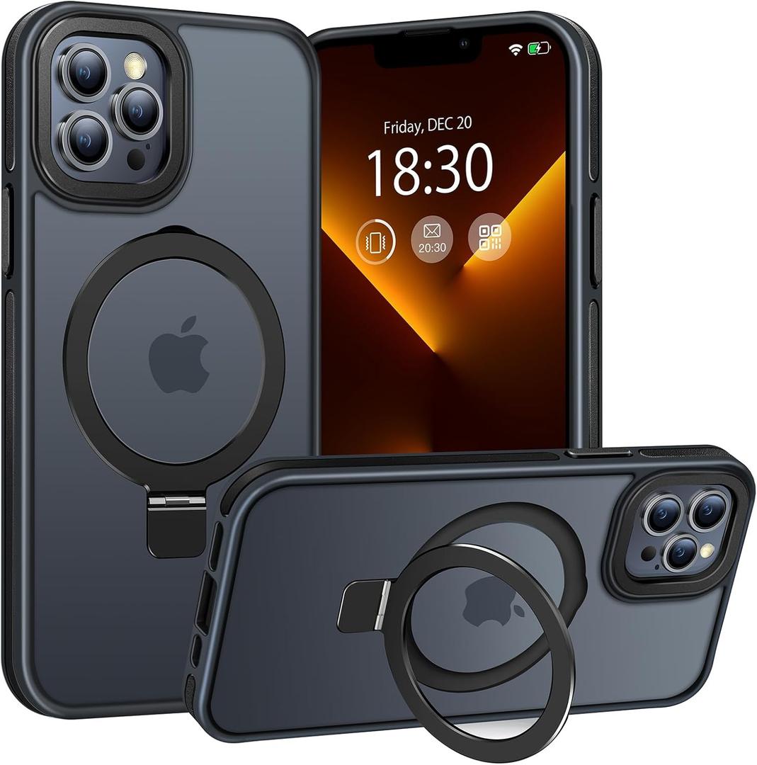 Magnetic Case for iPhone 13 Pro, with Invisible Ring Stand, Military Drop Protection, Shockproof Anti-Fingerprint Matte Protective Cover for iPhone 13 Pro, Black