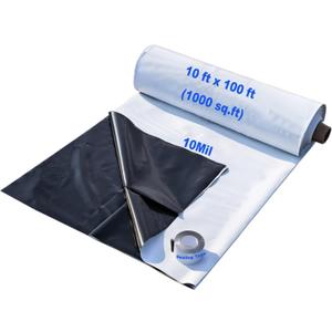 Crawl Space Vapor Barrier Kit 10 ft x 100 ft, 10 Mil Thick Plastic Sheeting with 2 in x 65 ft Sealing Tape, Black & White Poly Film for Crawlspace Encapsulation & Ground Moisture Control