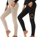 FULLSOFT 2 Pack Fleece Lined Leggings with Pockets for Women High Waisted Thermal Winter Yoga Pants for Workout Running S/M