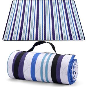 Oversize Picnic Blankets with Foldable,MEIRILE Waterproof Blanket Made of PEVA for Camping,Park, Beach,Grass,Outdoor(60"*80") (Blue-White, 60"X80")