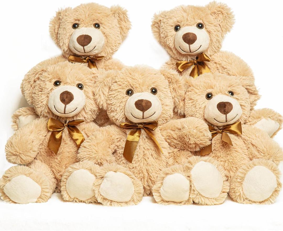 5 Pack Teddy Bears Bulk 13.5 inich Teddy Bear Stuffed Animal Baby Shower Decorations for Centerpiece Gifts for Christmas Valentine's Mother's Day for Kids or Adults (5 Light Brown)