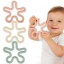 Fu Store 3 Pack Coral Flower Ring Teether Baby Teething Toys Silicone Teether Ring Toys for Babies 0-6 0-12 0-24 0-36 Months Easy to Grasp Clean Infant Teething Relief Soothing Sore Gums (Milk White, Dark Pink, Moody Blue)