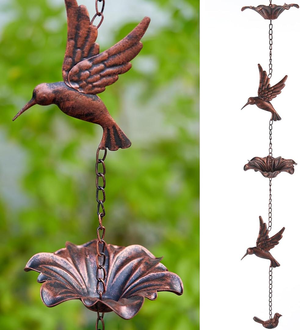 8.5FT Hummingbird Rain Chain, Rain Chains for Outside, Rainwater Catcher Chains, Outdoor Garden Yard Decor