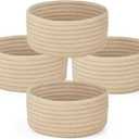 Dahey 4 Pcs Small Woven Baskets Set, Mini Cotton Rope Storage Bins for Organizing, Cute Tiny Round Decorative Baskets for Toys, Nursery Living Room Bathroom Home Decor, Beige