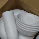 Wrova Wheat straw bowl and plate sets of 16 with cups - Unbreakable plastic dinnerware sets for kitchen - Microwave and Dishwasher safe dishes for kitchen,camping,indoors and out doors. White