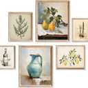 Vintage Kitchen Wall Decor Rustic Farmhouse Dining Room Wall Art Vintage Wall Art Decor Antique Ceramic Jug Silverware Rosemary Lemons Gallery Wall Prints for Bedroom Living Room Home,UNFRAMED,6pcs (Set of 6pcs, Fruits)