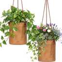 2 Pcs Hanging Planters for Indoor Outdoor 6'' Washed Cowhide Plant Basket Hanging Hanger Flower Pot Plant Holder Decorative Container for Home Wall Decor