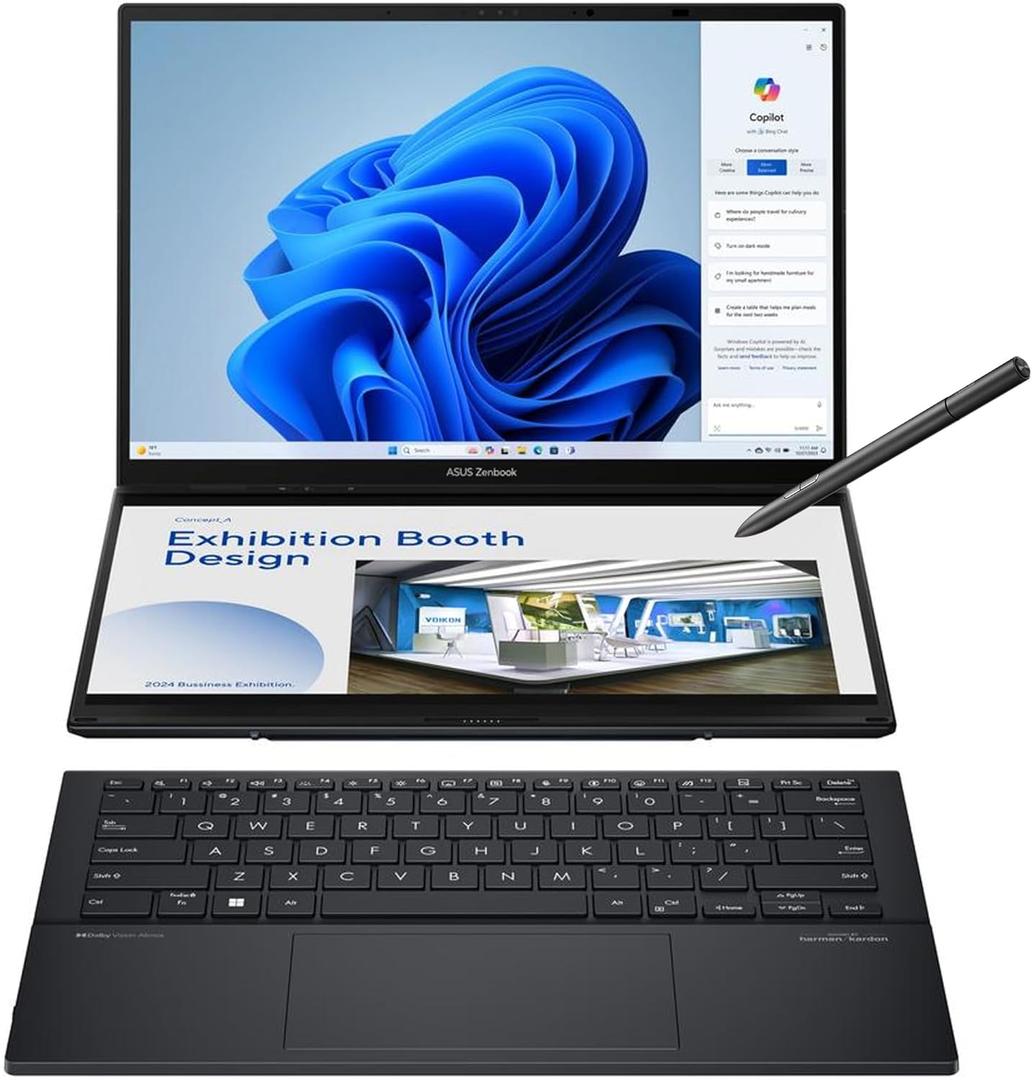 ASUS Zenbook DUO Laptop, Dual 14 OLED 3K 120Hz Touch Display, Evo, Intel Core Ultra 9 285H, Intel Arc Graphics, 32GB RAM, 1TB SSD, Windows 11, UX8406CA-PS99T