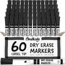 Chalkola 60 Black Dry Erase Markers Bulk Pack, Black Chisel Point White Board Marker Dry Erase Pens - Low Odor Whiteboard Markers for Kids, Home, Office, Back to School Supplies