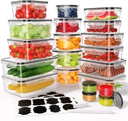 20 PCS Food Storage Containers with Lids Airtight (20 Containers & 20 Lids), Leak proof Meal Prep Container Set for Kitchen Storage, BPA-free, PVC-free Plastic, Microwave/Dishwasher Safe, Labels & Pen