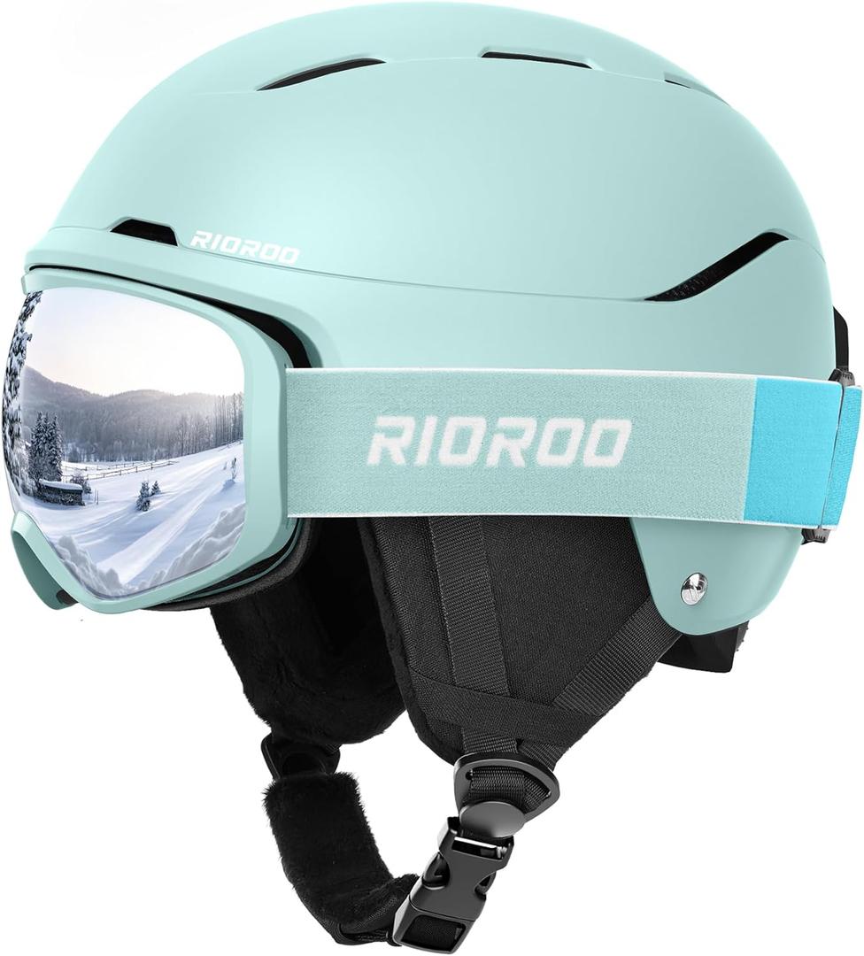 Ski Helmet and Goggles Set, Snowboard Helmet Goggles for Men Women & Youth, Shockproof Snow Helmet Anti Fog OTG Snow Goggles for Skiing Snowboarding (Small, Teal)