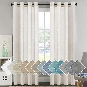 H.VERSAILTEX Curtains 96 inches Long Linen Curtains/Natural Linen Blended Sheer Curtain/Panels/Drapes for Living Room, Home Decorative Privacy Window Treatment Nickel Grommets, Natural 1 Piece