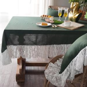 ARTMAGIC French Ruffled Tablecloth with Embroidery Floral Lace Rectangle TableCloths Washable Farmhouse Decor for Home Holiday Party Dining Room (Viridian Green, 52"x70")