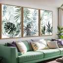 Large Framed Canvas Wall Art - Natural Float Framed Tropic Leaf Pictures Wall Art Prints for Living Room Decor Green Plants Artwork for Bedroom Kitchen Home Office Decoration 72" X 36" Set of 3, 24" X 36" X 3pieces Framed