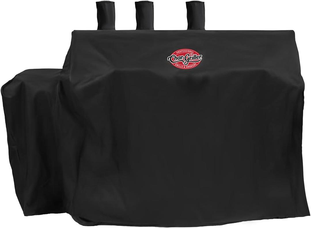 Char-Griller 3-Burner Dual Fuel Expandable Propane Gas and Charcoal Outdoor Polyester Grill and Smoker Cover in Black, 29in x 65in x 49in, Model 8080