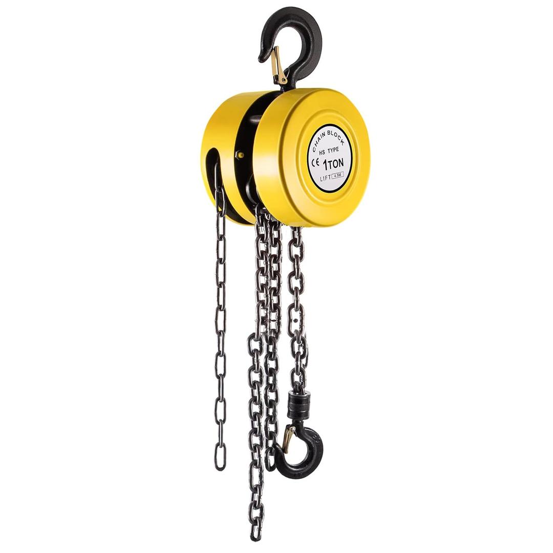 VEVOR Hand Chain Hoist, 2200 lbs /1 Ton Capacity Chain Block, 15ft/4.5m Lift Manual Hand Chain Block, Manual Hoist w/Industrial-Grade Steel Construction for Lifting Good in Transport & Workshop, Yell