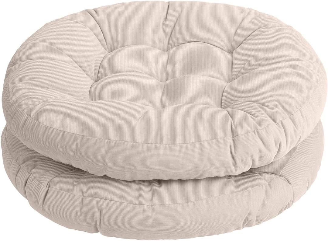 Tiita Round Office Chair Cushions 22x22 Inch Outdoor Seat Pads Set of 2 Throw Floor Pillows for Adults Sitting Patio Garden, Beige, 2 Count