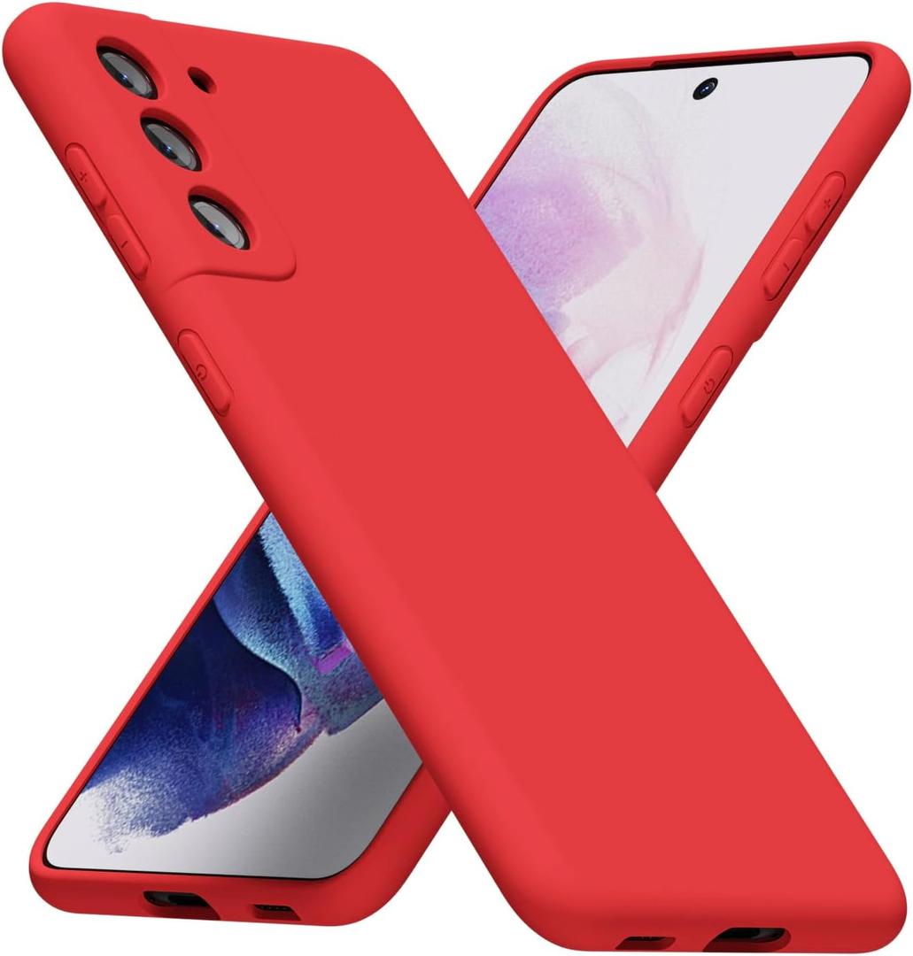 for Samsung Galaxy S21 Plus Phone Case Silicone, Minimalist Ultra Thin Slim Soft Rubber Gel Solid Color Matte TPU Cute Case for Women Men, Girly Plain Aesthetic Design & Camera Cover, Red