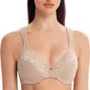 MELENECA Women's Comfort Straps Full Coverage Minimizer Plus Size Lace Underwire Bra (34E, Beige)