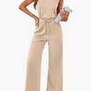 PRETTYGARDEN One Piece Jumpsuits for Women Dressy Summer Business Casual Outifts Sleeveless Mock Neck Wide Leg Rompers(Army Green,X-Large)