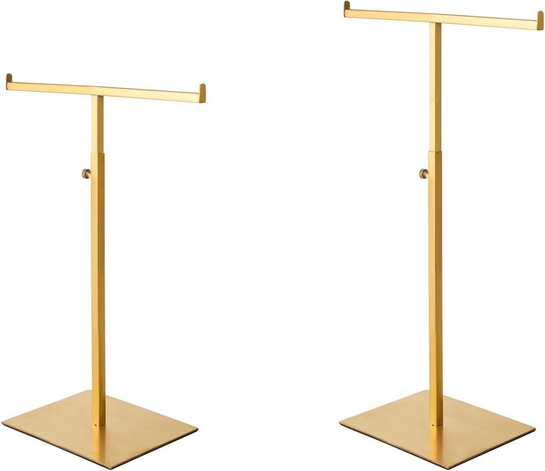 Purse Display Stand Set of 2 Jewelry Tower Stainless Steel Jewelry Handbags Stand Tabletop for Necklaces Purse Hanger Stands Adjustable Height Organizer Home Store Boutique, Gold (Titanium Color-2 Pcs)