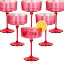 12 PCS Plastic Martini Glasses 10 oz Detachable Gold Rim Red Ribbed Coupe Glasses Vintage Christmas Martini Cocktail Glass for Bar,Margarita,Gin,Tequila, Desserts and Snacks