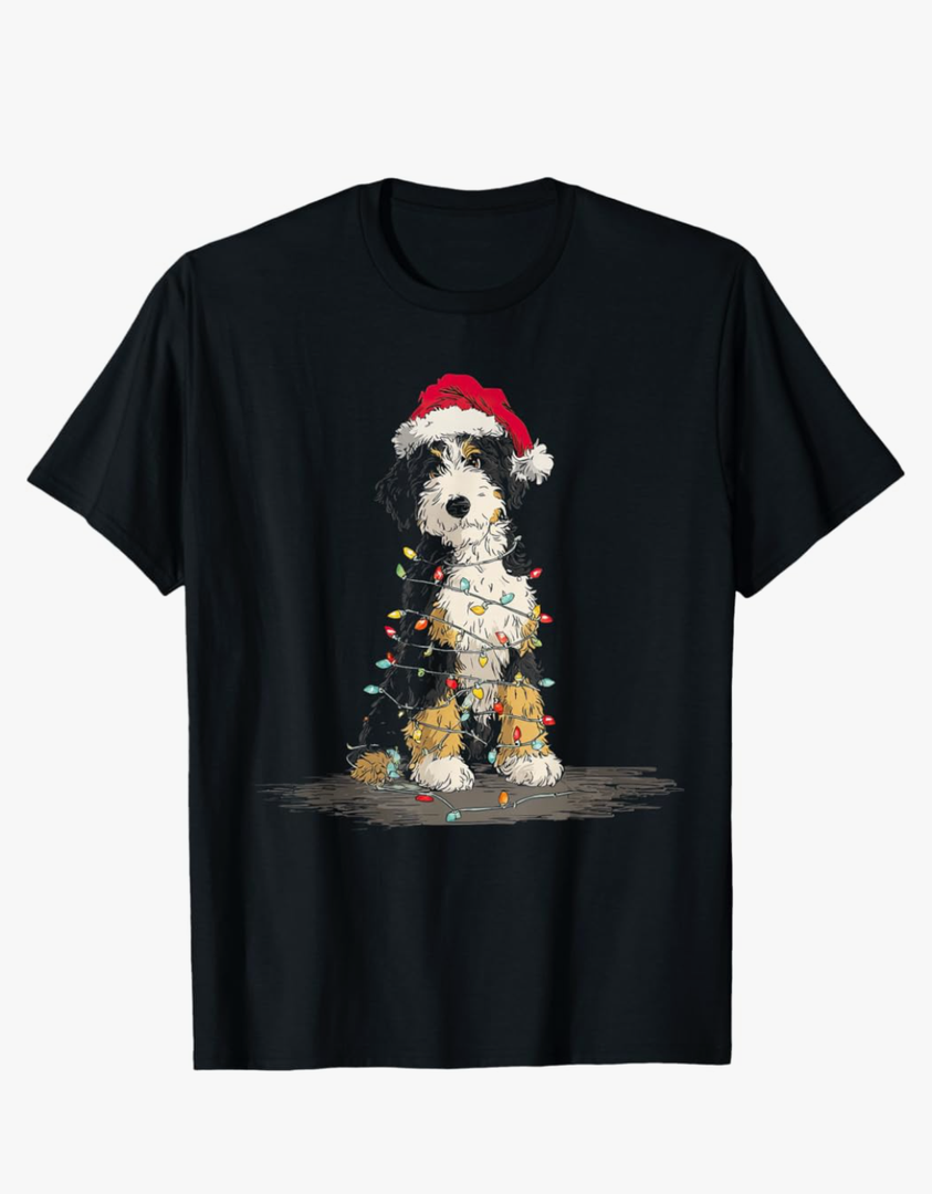 Funny Bernedoodle Christmas Graphics Dog Lights Lover Owner T-Shirt, 3XL