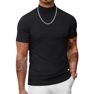 COOFANDY Men's Short Sleeve Mock Turtleneck Sweater (Medium, All Black)