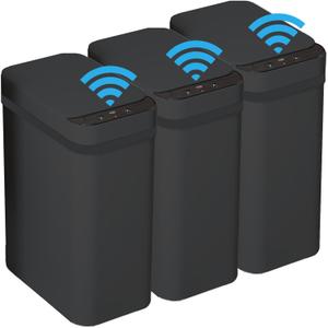3 PACK - Bathroom Trash Can with Lid - 2.5 Gallon Automatic Trash Cans Touchless - Bedroom, Office - Small Smart Garbage Can - Electric, Narrow - Motion Sensor Trash can Bathroom ( Matte Black )