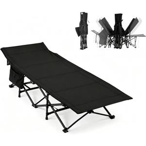 Oversized Adjustable Camping Cots,Comfortable Folding Cot Bed for Adults,Portable Sleeping Cot with Side Pockets,Heavy Duty Supports 400lbs,Easy Setup for Camping,Travel,Outdoor Indoor Office,Black