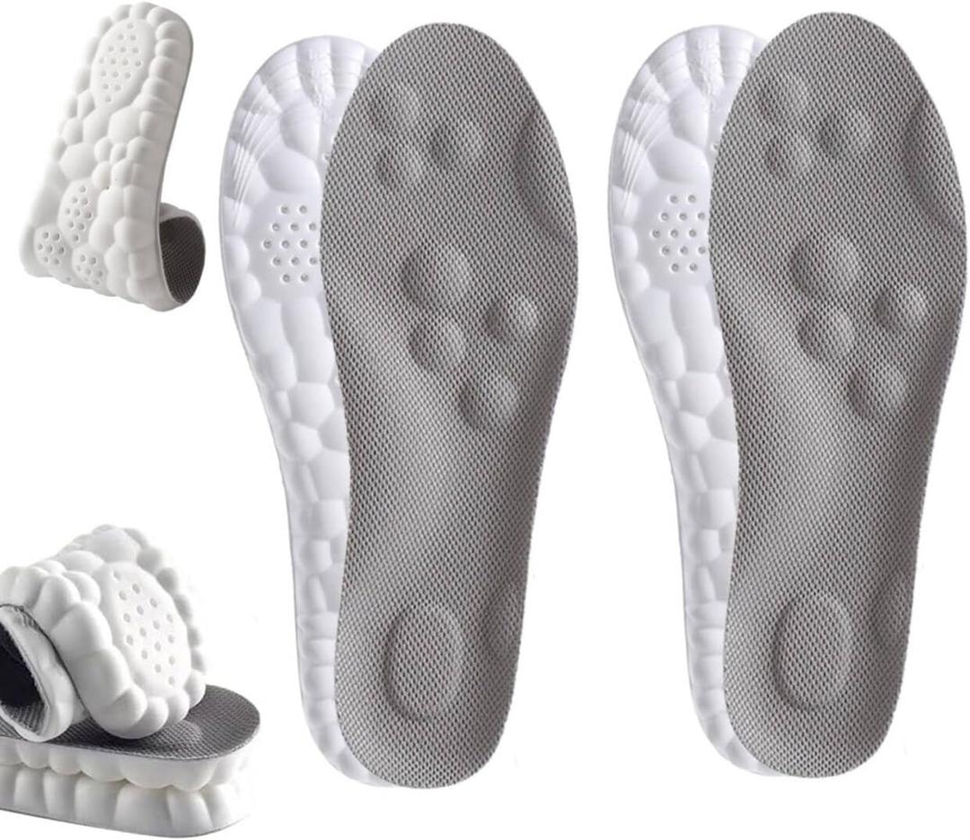 Insoles for Men Women,4D Breathable Memory Foam Cloud Massage Insoles, Enhanced Arch Support & Cushioned Comfort,Relief Foot Pain,Fits All Shoe Types(2 Pairs-Gray, Men 6-7/Women 7.5-8.5)