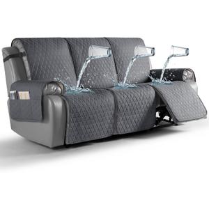 TAOCOCO 100% Waterproof Recliner Cover, Non-Slip Washable Reclining Couch Cover with Elastic Leg Straps, Furniture Protector for Dogs (Dark Gray, 3 Seater)