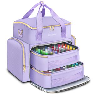 YOREPEK Extra Large Nail Polish Organizer Case Holds 96 to 100+ Bottles (15ml/0.5 fl.oz) UV lamp, Gel Polish Travel Case Bag with 2 Removable Pouches Fits Nail Supplies, Gift for Manicurist, Purple