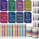 PerKoop 64 Pcs Inspirational Gifts Bulk 16 Motivational Notebooks Journal 16 Ballpoint Pens 16 Wristbands 16 Keychains for Teacher Office Women Employee Party Favor(Classic)