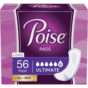 Poise Fresh Protection Ultimate Female Incontinent Pad Long Length 15.9" L 51442, Ultimate, 56 Ct