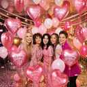 DPKOW 30pcs Galentines Balloons Happy Galentines Day Decorations, 18 Inch Pink Heart Foil Balloons Valentines Day Decorations, Romantic Girl Lady Friendship Decor