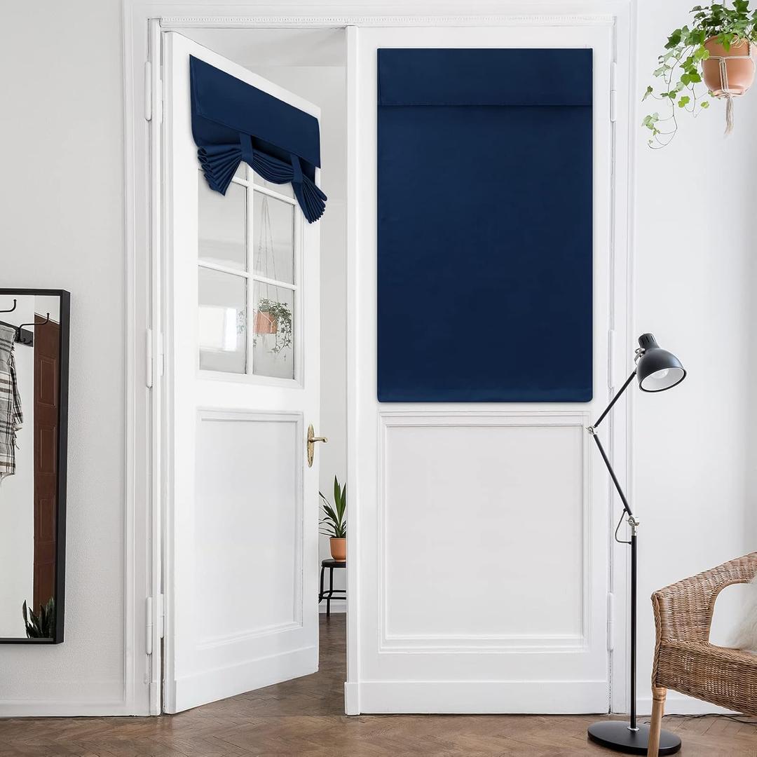 HOMEIDEAS Navy French Door Curtains Blue Privacy Blackout Door Curtains, 26 X 40 Inch Room Darkening for Glass Window, Thermal Insulated Tie Up Shades for Bedroom, 1 Panel
