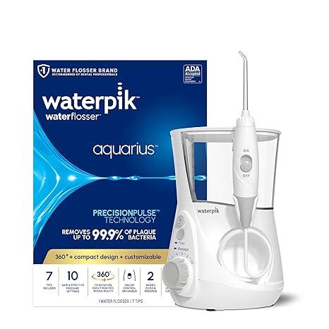 Waterpik Aquarius Water Flosser For Teeth Cleaning, Gums, Braces, Dental Care, Electric Power With 10 Settings, 7 Tips For Multiple Users And Needs, ADA Accepted, White WP-660