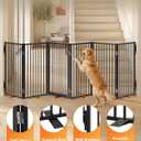 Full Metal Free Standing Dog Gate with Door for Indoor & Outdoor,120'' Extra Wide 32'' Tall Dog Gate for The Doorways,Large Openings,Decks,Porch,Pet Freestanding Safety Fence(6 Panels,Black)