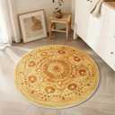 Asrug Faux Jute Round Rug Area Rug Washable Non-Slip Circle Rug Soft Touch Circle Rugs Round for Kitchen Bathroom Living Bedroom Nursery, Carpet Low Pile 4ft /48 inch/122 cm Beige/Brown