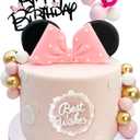 20Pcs Mouse Birthday Cake Topper with Bows and Ears Happy Birthday Party Baby Shower Decorations Supplies (Pink)