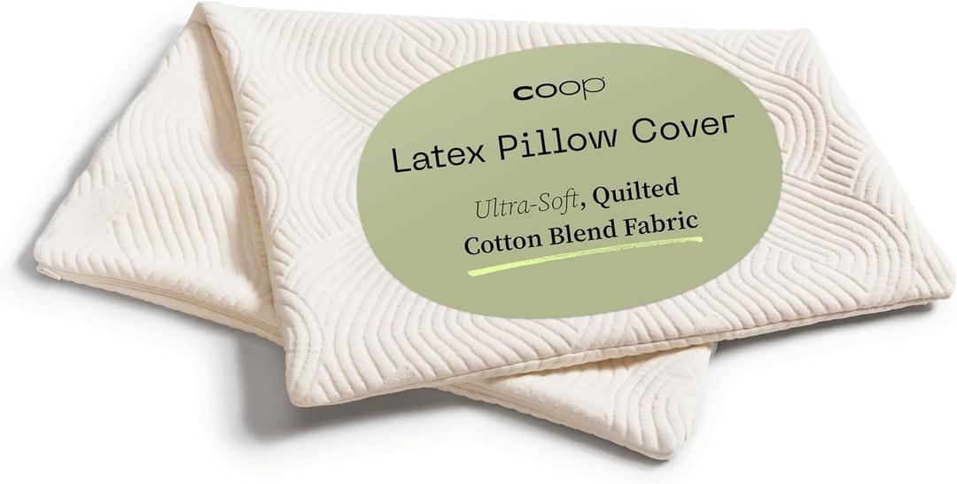 Coop Home Goods Latex Pillow Cover Queen, Ultra-Soft, Breathable Cotton-Blend Pillowcase with Zipper, Machine Washable, Eco-Friendly, Quilted Cover for Adjustable Pillows (Standard)