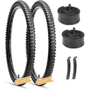 Hycline Mountain Bike Tires Set: 2-Pack 26/27.5/29x2.1 Inch Folding Replacement All-Terrain High-Density Bicycle Tires with Pair Tubes & Tire Levers Compatible for Street Off-Road Riding