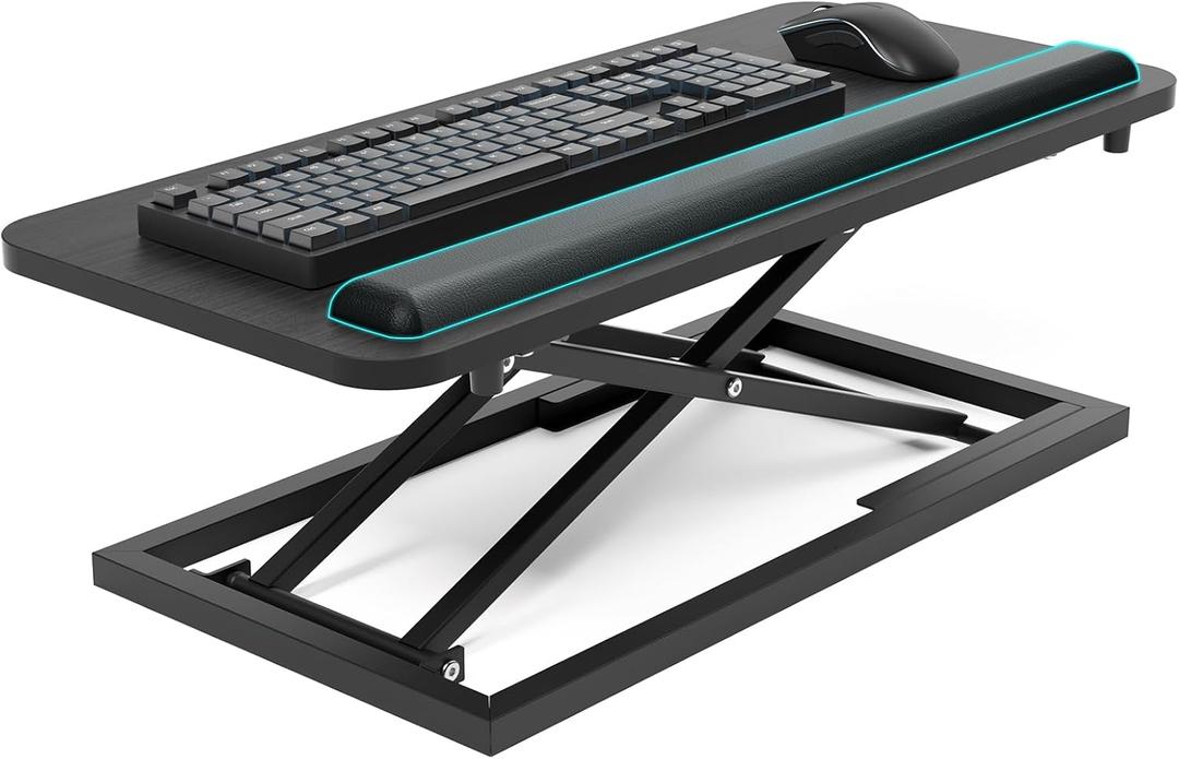 Omhuzsyo Standing Keyboard Tray Keyboard stand, Adjustable Height Keyboard and Mouse Riser for Desktop,For Ergonomic Sit Stand Workstations With Wrist RestLaptop Desk 26.7 x 11.7 Inch(Black)