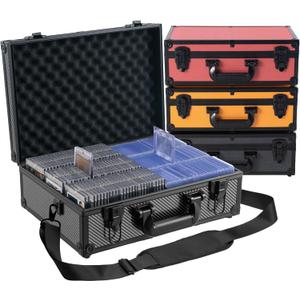 Toploader Storage Box for 3x4 35pt Rigid Cards, Top Loader Cards Holds 600+ Top Loaders - Aluminum Alloy Trading Card Case, Sports Card Storage Box with Lock (Large Carbon Fiber)