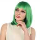 eNilecor Short Bob Hair Wigs 12" Straight with Flat Bangs Synthetic Colorful Cosplay Daily Party Wig for Women Natural As Real Hair+ Free Wig Cap (Green)