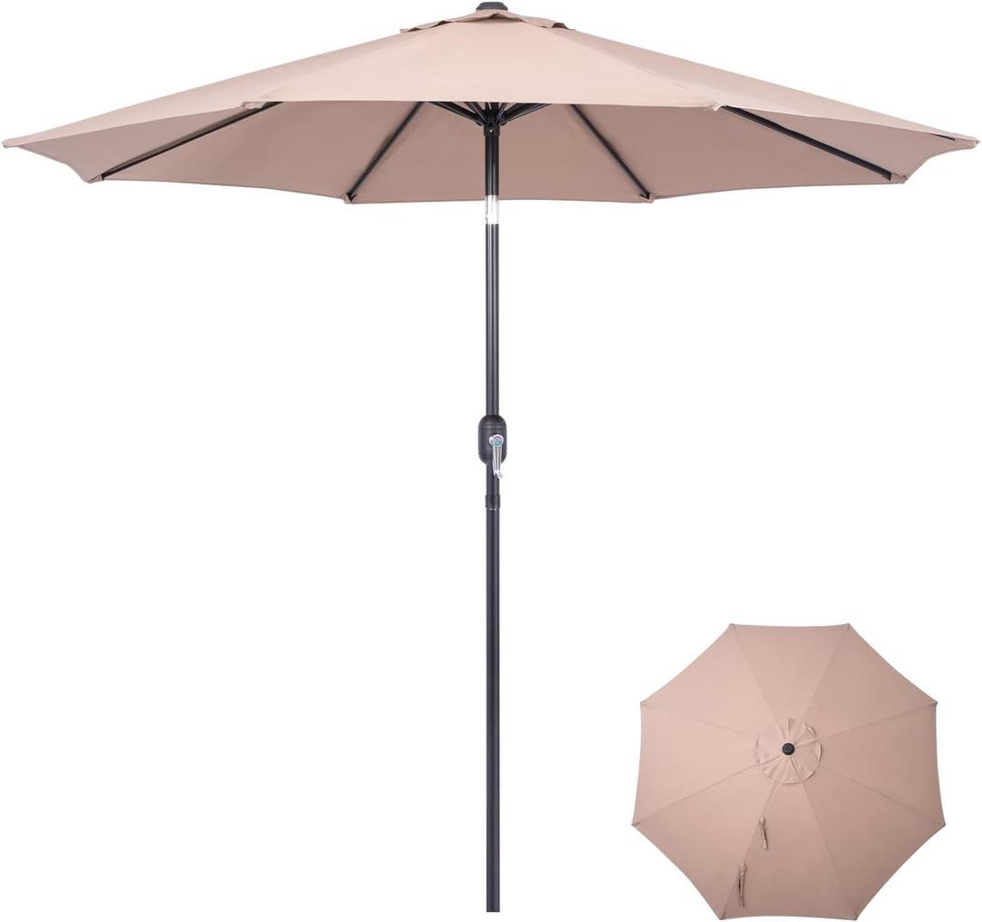 Backyard Expressions 9 ft. Patio Umbrella, Market Table Umbrella w/Tilt and Crank, 8 Ribs