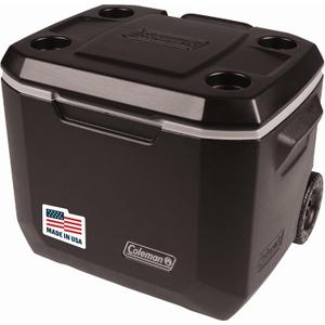 Coleman Xtreme 50qt Rolling Cooler with Wheels, Extra-Walled Insulation Keeps Ice up to 5 Days, Portable Wheeled Hard Chiller (Black)