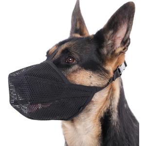 Mayerzon Dog Muzzle, Patented Soft Mesh Muzzle for Small Medium Large Dogs for Scavenging Biting Licking and Chewing, Allows to Pant and Drink (L-(Snout:11"-12¼"), Black)